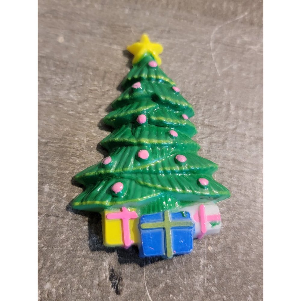 Vintage Xmas pine tree gifts star fridge magnet decor